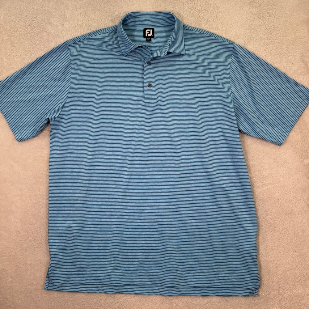 Footjoy Mens XL Blue Striped Golf Polo Shirt Heather Casual‎ Preppy Stretch EUC